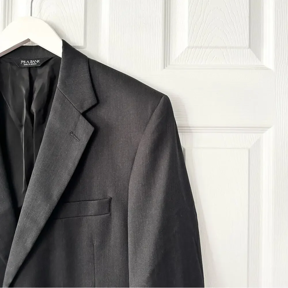 Jos A Bank Gordon Grey Black Wool Two Button Traveler Sports Coat Blazer 42 Reg